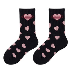 New Women Socks Cute Love With Heart Print Sock Cotton Harajuku Vintage Happy Female Dots Heart Kawaii Sox White Pink Crew Sock