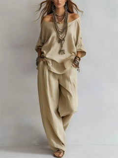 2026fashion V Neck 7 Button Sleeve Women Top Set 2 Pieces Spring