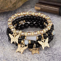 4pcs Bohemian Butterfly Charm Bracelet Set for Women Crystal Beads