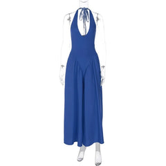 Talenza Backless Deep V Spliced Long Dress Summer Women's Sexy Party Dress Halter New Fashion Slim White Sleeveless Long Dress