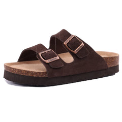 Litfun Open Toe Cork Sandals For Women Classic Brand Thick Sole Beach Shoes With Adjustable Buckle Summer Suede Flat Slippers
