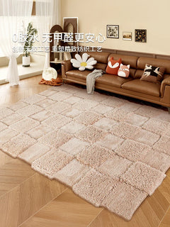 New Simple Cream Style Living Room Carpet Thick Fluffy Soft Bedroom Rug Simple Art Design Girl Room Carpet Decor Winter Warm Mat