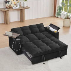 hansones 65'' 3-in-1 Folding Convertible Sofa Bed, Pullout Sofa, Modern Chenille Fabric, 360° Swivel Side Table, Easy Assembly,