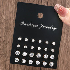 New 12 Pair Pack White Shiny Wedding Stud Earrings Set For Women Men Crystal Rhinestone Earrings Party Jewelry Accessories Gifts