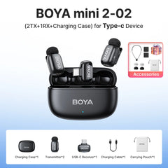 BOYA Mini 2 Wireless Lavalier Microphone AI Noise Reduction Mini Mic for iPhone 6-14/15-17 USB-C Android Phone Video Recording