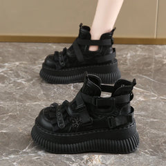 Lace Thick Bottom Sneaker Pumps Belt Buckle Elegant Fashion Comfortable Sexy Genuine Leather Women Shoes Round Toe New Hot Girls