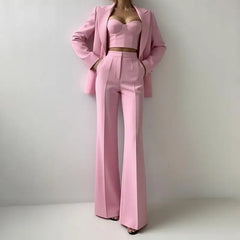 Solid Suit Jacket Corset Pants 3 Piece Set Women Corset Lapel Coat Straight Pants Lady Set 2026 Summer Autumn Commute Outfit New