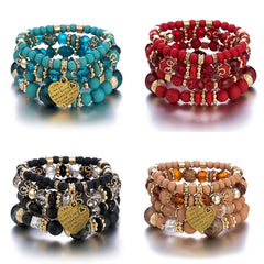 4pcs Boho Crystal Beads Chain Bracelet Set for Women Vintage Heart