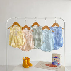 Summer Baby Girls Sleeveless Romper  Plaid Newborn Baby Bodysuit  0-2 Years Old Infant Jumpsuit
