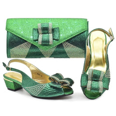 Latest Shoes and Bag Set for Women 2025 Plus Size Heels 43 Low Heels Italian Women Shoes with Bag Set Decorated with Rhinestone