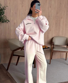 Autumn Women's Tracksuit with Zipper Oversize Hoodie Classic Two Piece