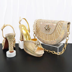 Italian Design Bigger Size Shoes and Bags Set Wedding for Women Bride Ladies High Heel HAND CRAFTED UPPER Shoes with Rhinestone