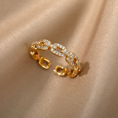 Gold Plated Stainless Steel Crystal Rings For Women Chain Geometry Zircon Finger Ring Jewelry Gift anillos mujer 2025 New Trendy