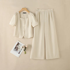 2PCS Women OL Work Outfits Zanzea Summer Square Neck Short Sleeve