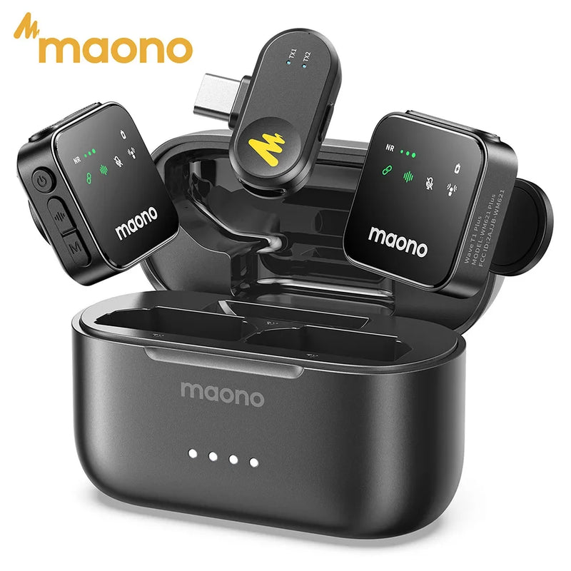MAONO T1 Plus Dual-Capsule Wireless Lavalier Microphone Lapel Microphone for iPhone iPad Mini Mic for Video Recording Podcast