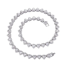 45CM New Hip Hop Tennis Chain Bracelet Necklace Shiny Heart Rhinestone