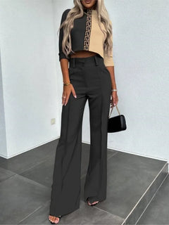 Casual Long Sleeve Shirt Pants Set Office Lady Spring Autumn Fashion