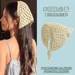 Korean-style cozy knit triangular headscarf for women, spring/summer, cute versatile country beach vacation hairband