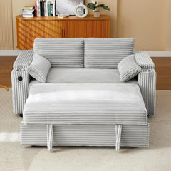 hansones 65'' 3-in-1 Folding Convertible Sofa Bed, Pullout Sofa, Modern Chenille Fabric, 360° Swivel Side Table, Easy Assembly,