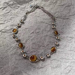 Boho Natural Tiger Eye Stone Beaded Necklace Set Multi Color Glass