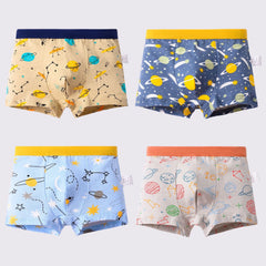4PCS Children Panties Boy Cotton Boxer Breathable Kid Soft Comfortable Elastic Underpants Multipack Cute Cartoon Print Underwear