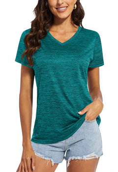 TACVASEN Summer Quick Dry V-Neck T-shirts Womens Short Sleeve Workout T-shirts Athletic Pullover Tops Lightweight Casual Sport T
