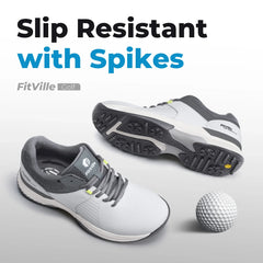 FitVille Wide Men's Golf Shoes Water Resistant Professional Golfing Sneakers Outdoor Spiked Golf Sports Shoes for Men Relif Pain
