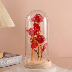 LED Valentine Day Gift For Girlfriend Eternal Rose Light 24K Gold Foil Flower In Glass Cover Mothers Day Wedding Bridesmaid Gift