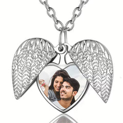 Custom photo pendant commemorative necklace, personalised heart-shaped photo angel wing pendant necklace, personalised gift