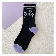 Kawaii Love Print Socks Purple Women Socks Female High Beauty In Spring Summer Fried Street Middle Tube Socks Harajuku Medias