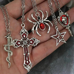 5pcs Gothic Necklace Set for Women Halloween Jewelry Heart Bat Spider