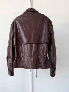 High Quality Chic Ladies Genuine Leather Short Jacket Zipper Turndown Collar Women Retro Oil Wax Sheepskin Jackets Casual Coat