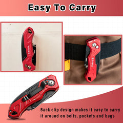 T TOVIA Folding Utility Knife with Blade Storage - Quick-Change Retractable Box Cutter, 3 Extra Blades in Handle, Aluminum Body.