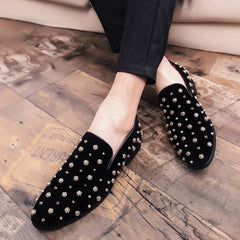 2024 New Brand Black Spikes Mens Loafers Luxury Shoes Denim And Metal Sequins High Quality Casual Men Shoes Wedding Flats Shoes