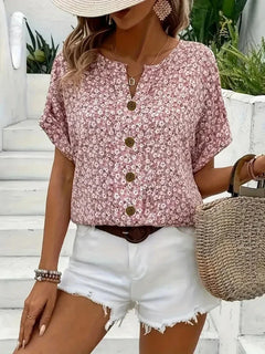 Plus Size Women's Shirts 2025 Spring Summer New Fashion Casual Floral Printing V-Neck Short Sleeve Blouses Korean Style Clothing