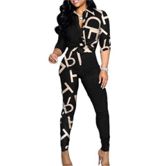 Women's Spring Summer New Set Fashion Color Blocked Printed Long Sleeve Collar Single Breasted Shirt Casual Pants Two Piece Set