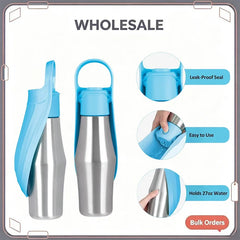 27oz Portable Pet Water Dispenser Dog Travel Bottle 2-in-1 Cat Puppy Drinking Fountain Outdoor Accessory