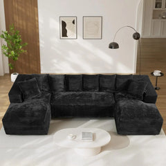 131" Oversized Cloud Boneless Couch Sofa with Chaise, Black, Custom