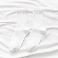 Ruffle Socks Women White Black Frilly Lolita Style Japanese Maiden Cute Kawaii Cotton Harajuku Princess Crew Socks Calcetines