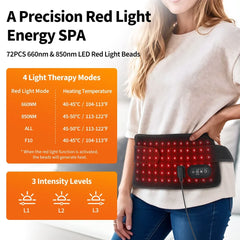 72 LEDs Red Light Therapy Pad Home Use 660nm 850nm Near Infrared Waist Massager Belt for Back Abdomen Leg Muscle Relaxation Wrap