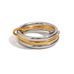 A Niche Two-Color Four-Ring Copper Jewelry Ring, Hypoallergenic, Ins