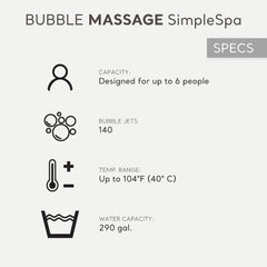 SimpleSpa 6 Person Inflatable Hot Tub, Portable Spa with 140 Jets, Custom
