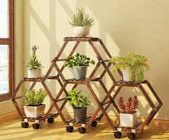 Solid Wood Plant Stand Outdoor for Multiple Plants Carbonized Wood Flower Pot Holder Heavy Duty Load Balcony Garden Home Decor