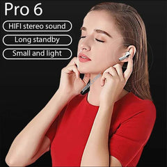 BOSECXTING Pro 6 True Wireless Earphone TWS 9D HiFi Ultra Long Battery Life Headphones Bluetooth Music Earbuds With Mic Portable