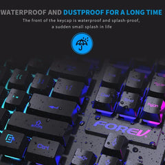 Kebidumei™ 104-Key Backlit Mechanical-Feel Wired Gaming Keyboard & Mouse Set – 3-Color Rainbow Backlit, Waterproof, Laser-Engraved Floating Keycaps, USB, PC & Laptop | FlipStylez LLC®