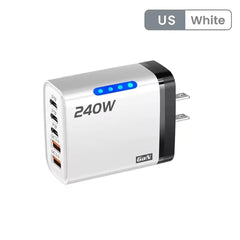 240w Gan Fast Charger With Led Light 5 In 1 2usb+3type-C Multi Port Phone Charger For Iphone15-17Series Samsung Huawei Xiaomi 15