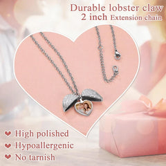 Custom photo pendant commemorative necklace, personalised heart-shaped photo angel wing pendant necklace, personalised gift
