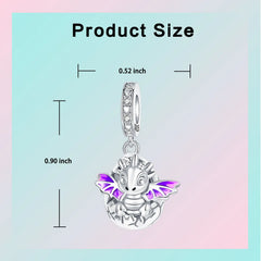 925 Sterling Silver Purple Baby Dragon Flying Dragon Cub Pendant Charm Fit Original Charms Bracelets Women DIY Jewelry Gift