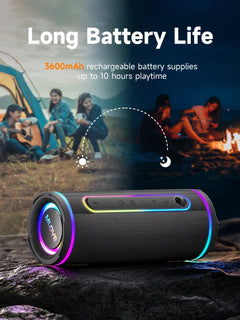MLOVE E80 Portable Bluetooth Speaker – Powerful Dual Sound, Colorful RGB Lighting, Fully Waterproof (IPX7), TWS Enabled