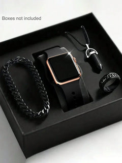 Men's LED Square Watch And Jewelry Set Birthday Gift Non-Smartwatch Box Not Included